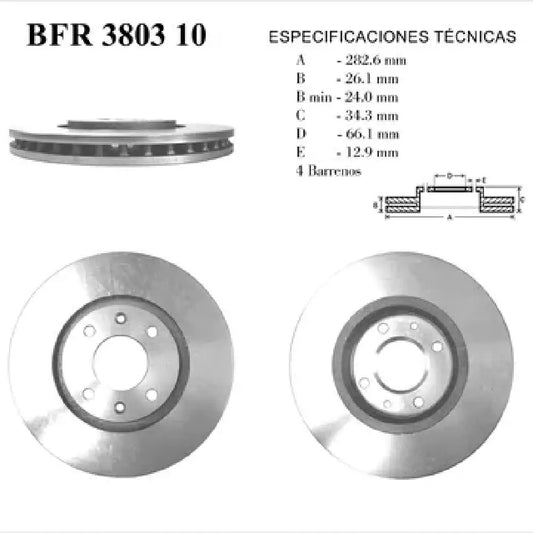 ROTOR FRENO DE DISCO FAG VENTILADO PARA PEUGEOT 307 X 03-08 , XS 03-08 , XS1 03-08 , XR 03-08.