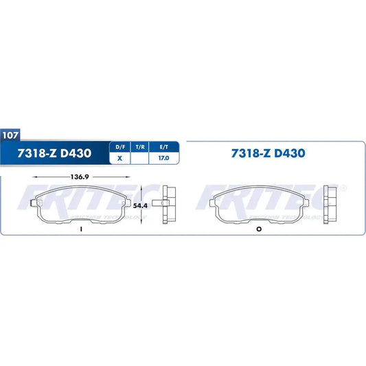 BALATA DEL FRITEC NISSAN ALTIMA 96-06 - SENTRA 01 (SPC7318ZD430FRI)