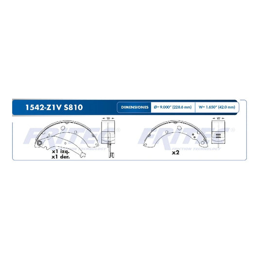 BALATA DE TAMBOR TRAS FRITEC CRHYSLER PT CRUSIER (04-09) - VW VENTO (14-21). 1542-S810 6RU-698-525AFP L&S