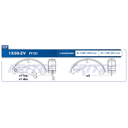 BALATA FRITEC TRAS FIAT MOBI 17-19 1X50-FT121