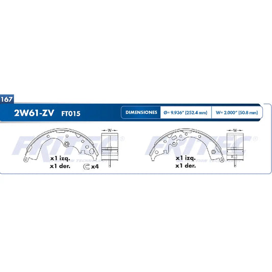 BALATA DE TAMBOR 2W61FT015 TRAS TOYOTA HIACE 06-10