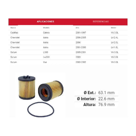 FILTRO ACEITE ACDELCO = G45 GONHER CARTUCHO PARA CHEVROLET ASTRA 2001