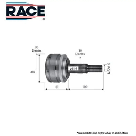 JUNTA HOMOCINETICA RACE DER/IZQ L/R TOYOTA RAV-4 3.5L (09-15) ESTRIADO EXT 30 / ESTRIADO INT 33
