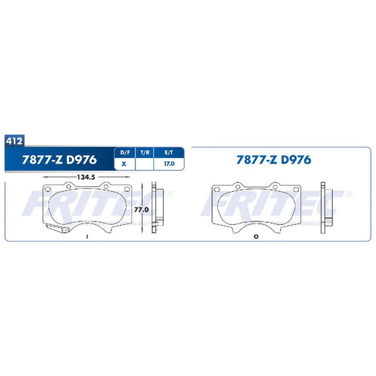 BALATA FRITEC DEL HILUX 09-16 - TACOMA 05-17 - TUNDRA 00-06 - 4RUNNER 03-16 JAC 2024 (M7877ZD976FRI)(SPC7877ZD976FRI)(D9767877FP)