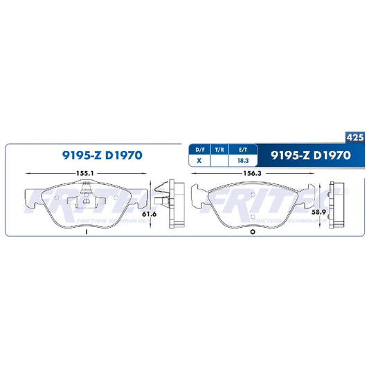 JGO BALATA DEL FRITEC DODGE RAM 700 15-19- FIAT STRADA ADVENTURE 12-15 EQ=SHD78Y9Z (M9195ZD1970FRI)(D19709195)