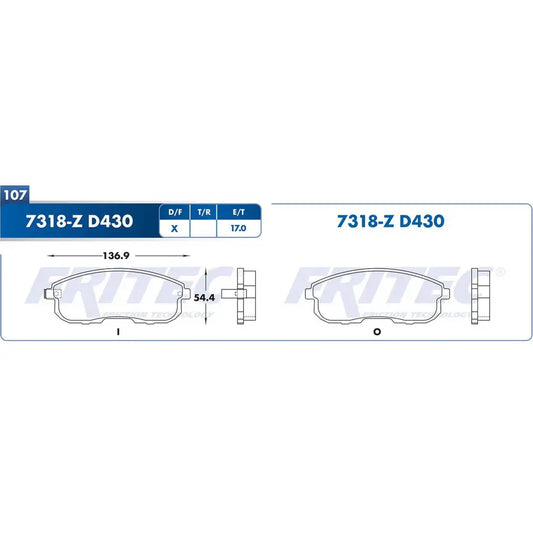 BALATA DEL FRITEC NISSAN ALTIMA 96-06 - SENTRA 01 (M7318ZD430FRI)