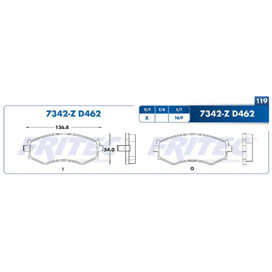 BALATA DEL FRITEC NISSAN SENTRA 00-06(M7342ZD462FRI)