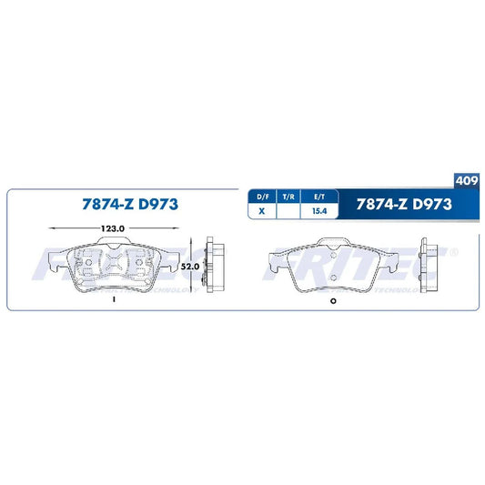 JGO BALATA TRAS FRITEC CHEV VECTRA 03-07 - MAZDA 3 04-05 - RENAULT LAGUNA 01-07