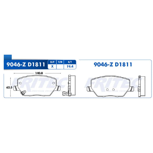 BALATA DE DISCO FRENO DEL. FRITEC PARA FIAT 500X 16-18 JEEP COMPASS 18-19