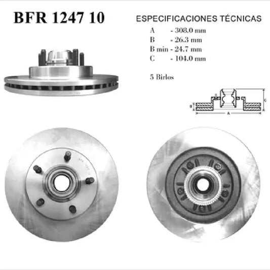 ROTOR FRENO DE DISCO VENTILADO PARA FORD TRUCK F150 1/2 TON