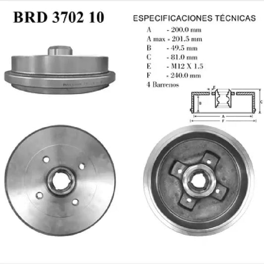 TAMBOR DE FRENOS FAG DER/IZQ TRAS VOLKSWAGEN CABRIO 96-02 / POINTER 98-09