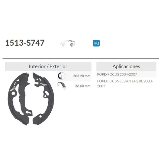 BALATA DE TAMBOR FARET FORD FOCUS 04-07 / FOCUS SEDAN L4 2.0 00-05
