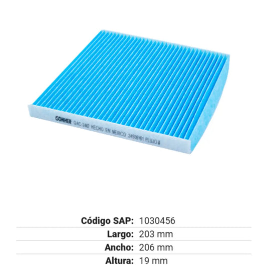 FILTRO DE CABINA GONHER TOYOTA TACOMA V6 3.5L 16-21 / DODGE DART L4 2.0L 13-16 RCF10374