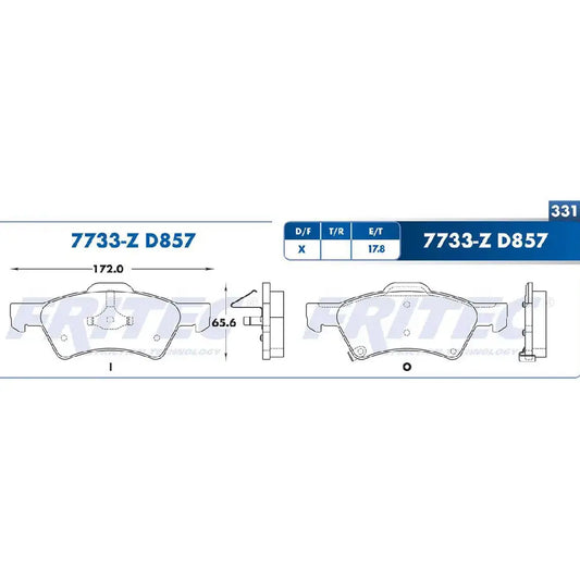 BALATA FRITEC DEL VOYAGER/TOWN&COUNTRY/CARAVAN 01-08 (SPC7733ZD857FRI)