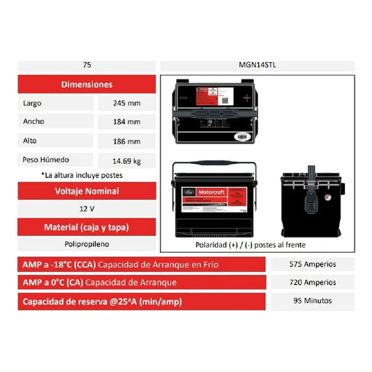 ACUMULADOR MOTORCRAFT PARA CHEV. S10 12V CCA: 575A CA: 720A