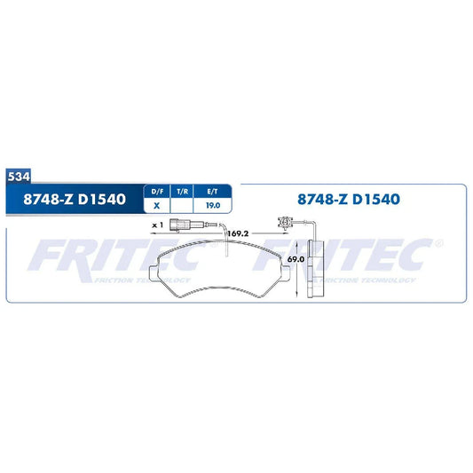 BALATA FRITEC DEL. FIAT TRUCK DUCATO (08-15) - PEUGEOT TRUCK MANAGER (09-15) - RAM PROMASTER (14-15)