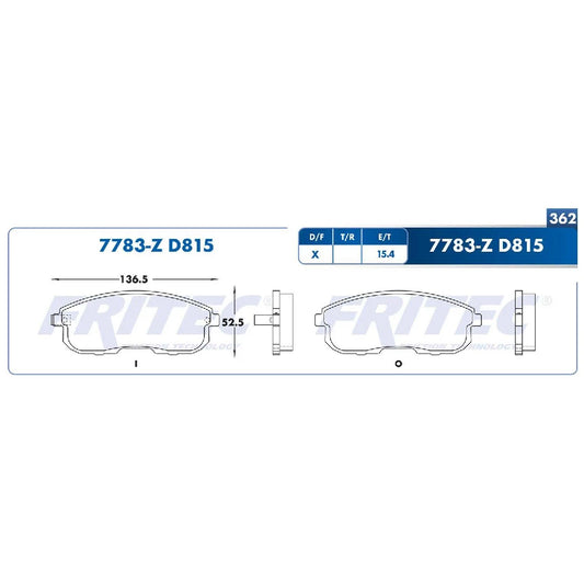 BALATA DEL FRITEC NISSSAN SENTRA 07-10 / MAXIMA 00-01(M7783ZD815FRI)