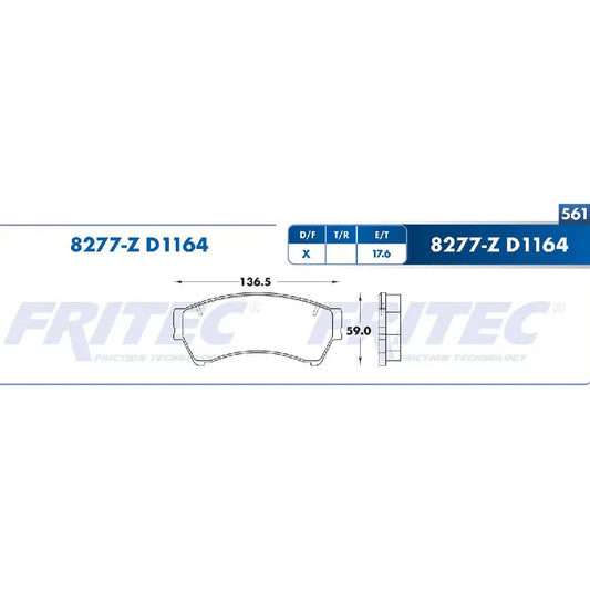 BALATA PARA FRENO DE DISCO FRITEC DELANTERO FORD FUSION 06-12 (M8277ZD1164FRI) (WD1164)